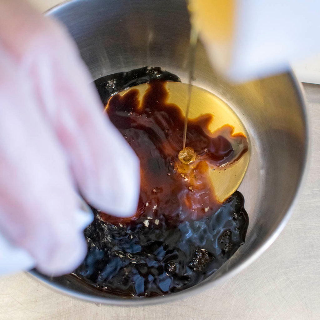 In a small saucepan put honey and balsamic vinegar
