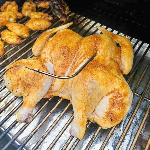 Put chicken on your smoker, place a probe into the thickest part of the breast and cook until the internal temperature reaches 165°F