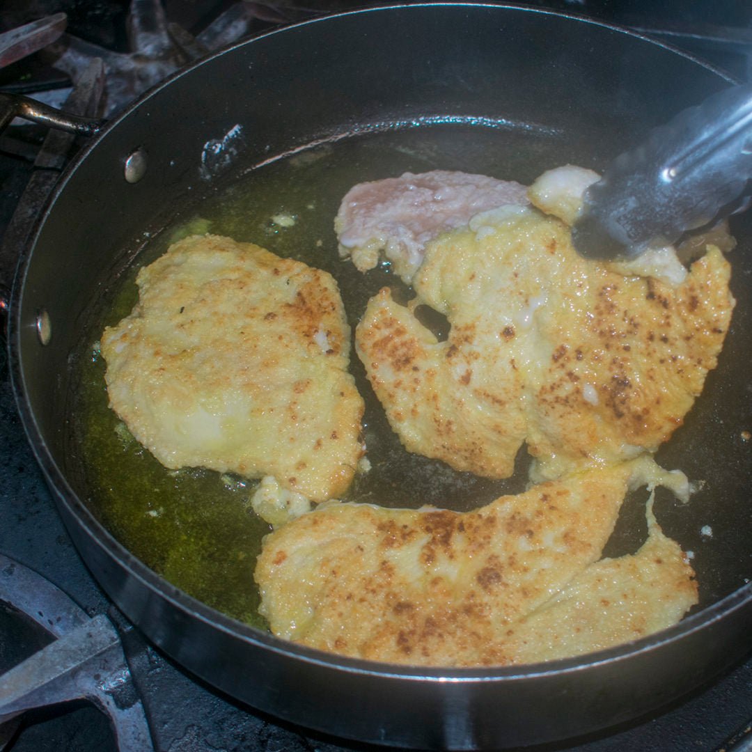 Fry the aip chicken until golden on each side