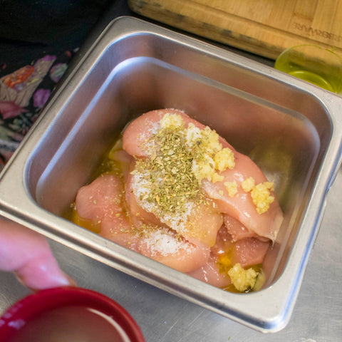 Put the chicken breast in a bowl and add all of the marinade ingredients