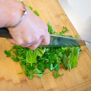 Chop the salad greens