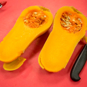 Cut butternut squash in half, lengthwise