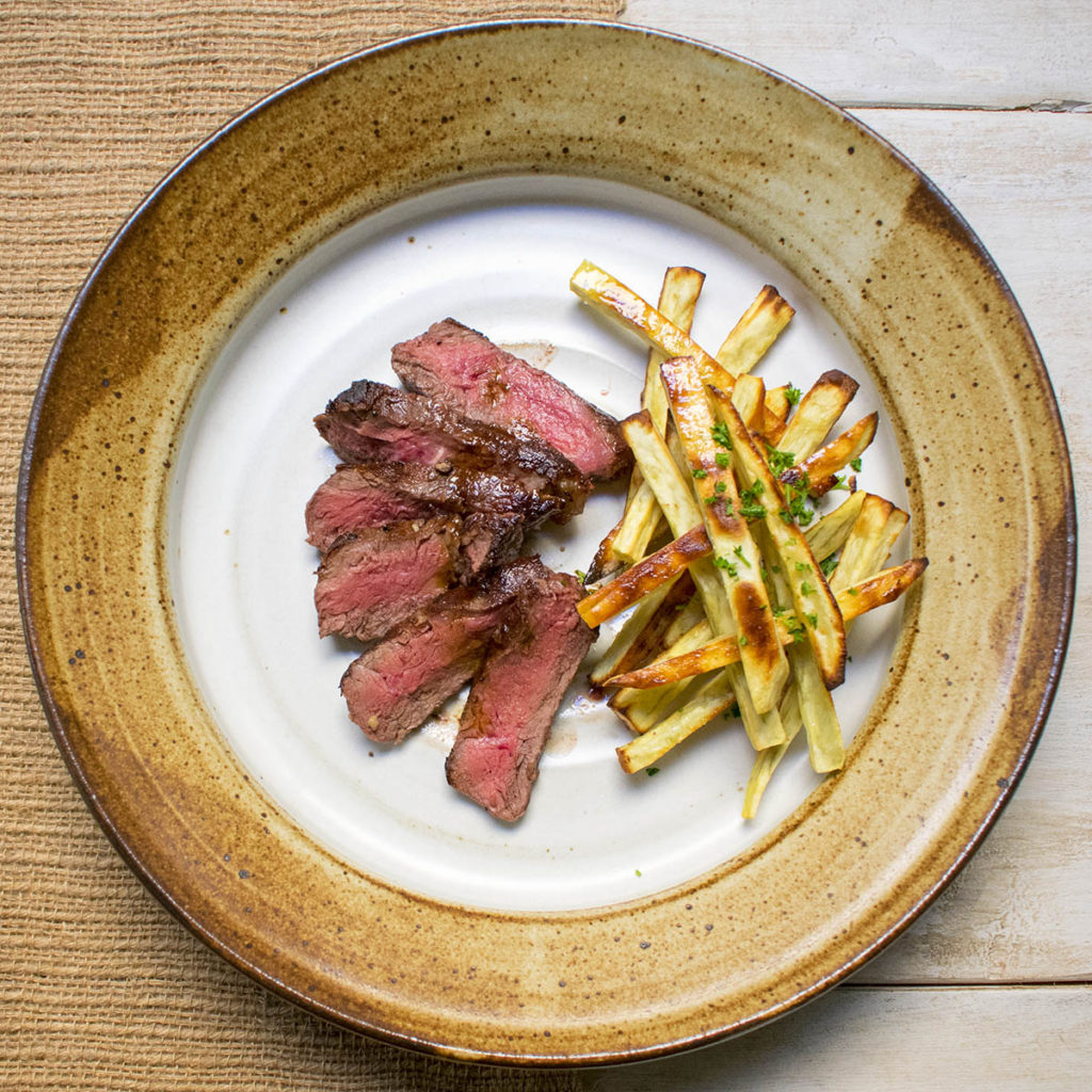 Lemon Garlic Yak Steak with Parsley Sweet Potato Frites AIP