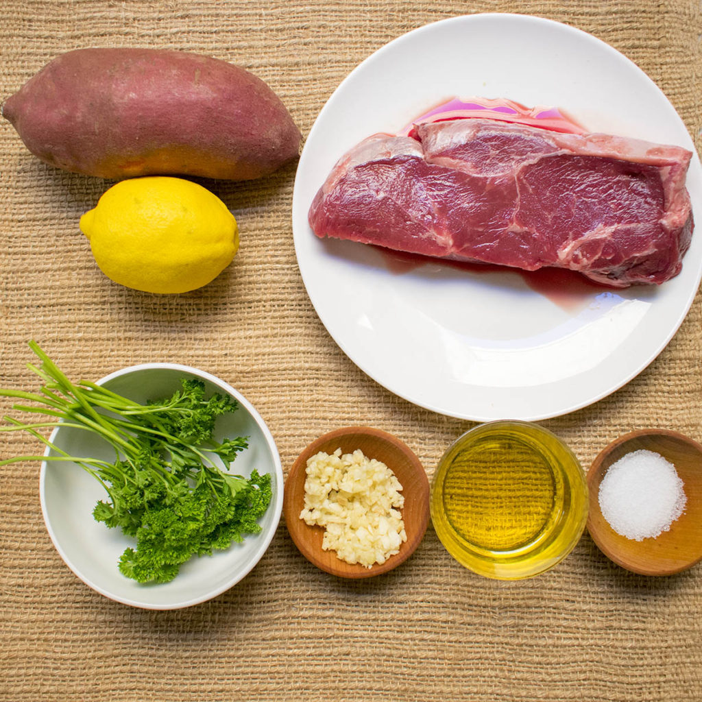 AIP Lemon Garlic Yak Steak with Parsley Sweet Potato Frites Ingredients