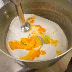 puree squash with 2 cups of coconut milk until perfectly smooth