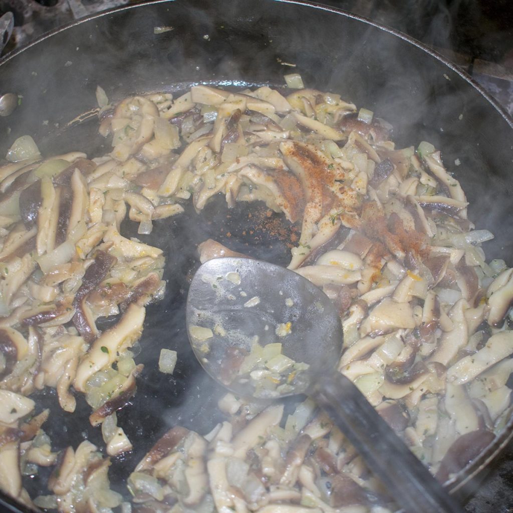 mushrooms sauteeing