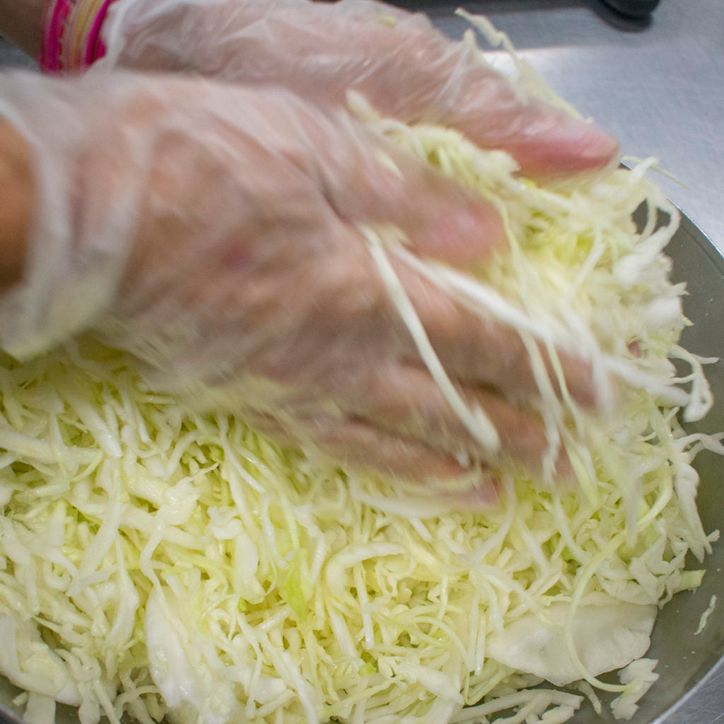 Combine the cabbage and salt.