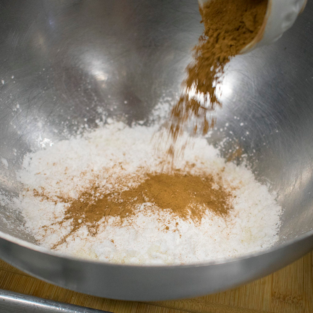 In a large bowl, whisk together dry ingredients