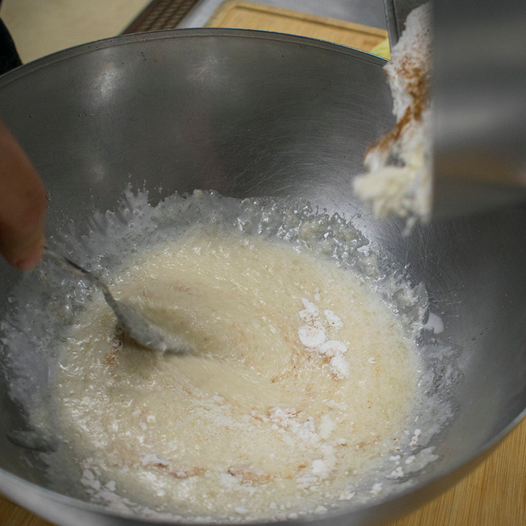 Combine wet into dry ingredients