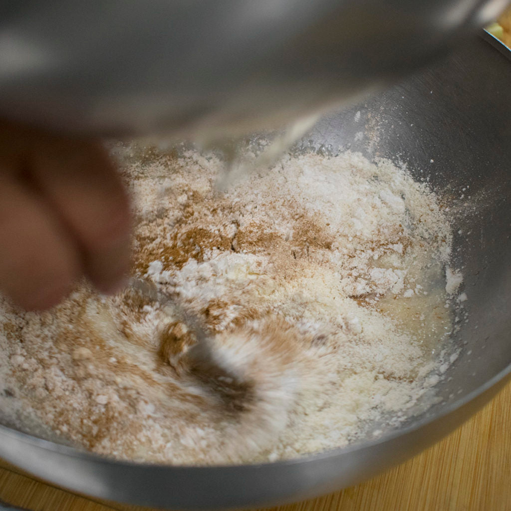 Mix together wet and dry ingredients for AIP German Apple Cake