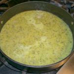 Pour the green sauce into the cooking liquid in the casserole
