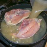 bring the chicken stock to a boil and add in chicken breasts