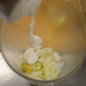 Add coconut cream to the blender