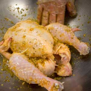 pour the marinade over the whole chicken