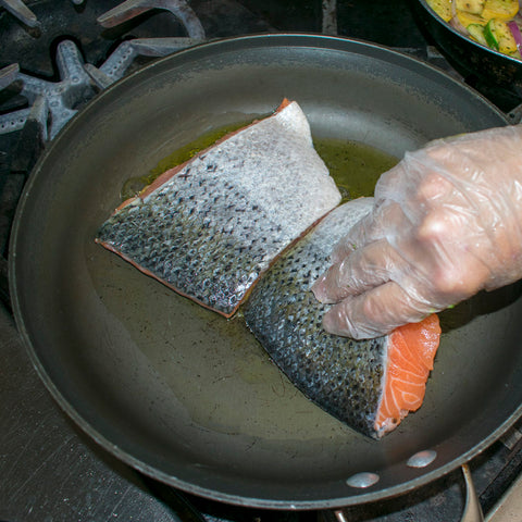 sear salmon in skilled skin side up for 3-4 minutes