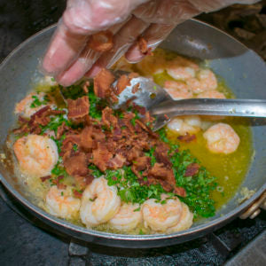 Chop bacon and add it to the AIP shrimp