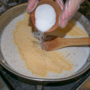 Add salt to the saute pan