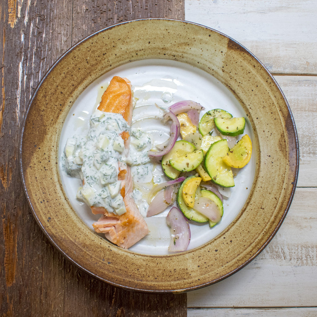 aip paleo Skillet Seared Salmon Filet with Cucumber Dill Sauce