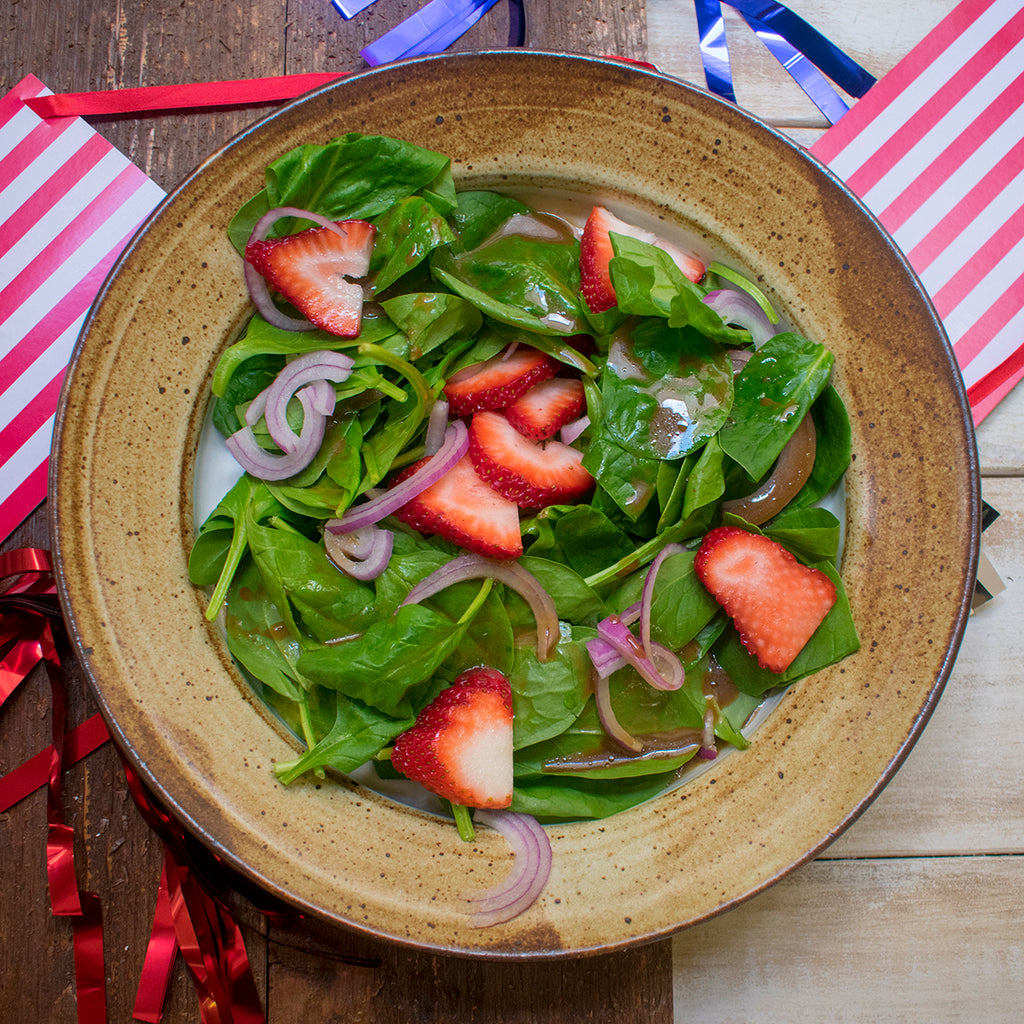 AIP Spinach Salad with Strawberries and Red Onion with Honey Balsamic Vinaigrette