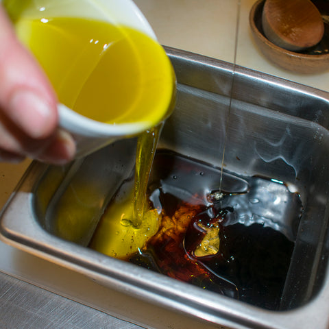 Put all dressing ingredients in a container