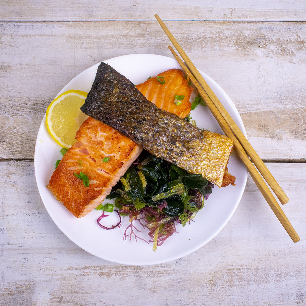 Crispy Skin Salmon with Seaweed Salad and Ginger Dressing