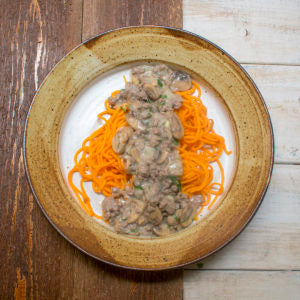 Easy AIP Beef Stroganoff over Sweet Potato Noodles