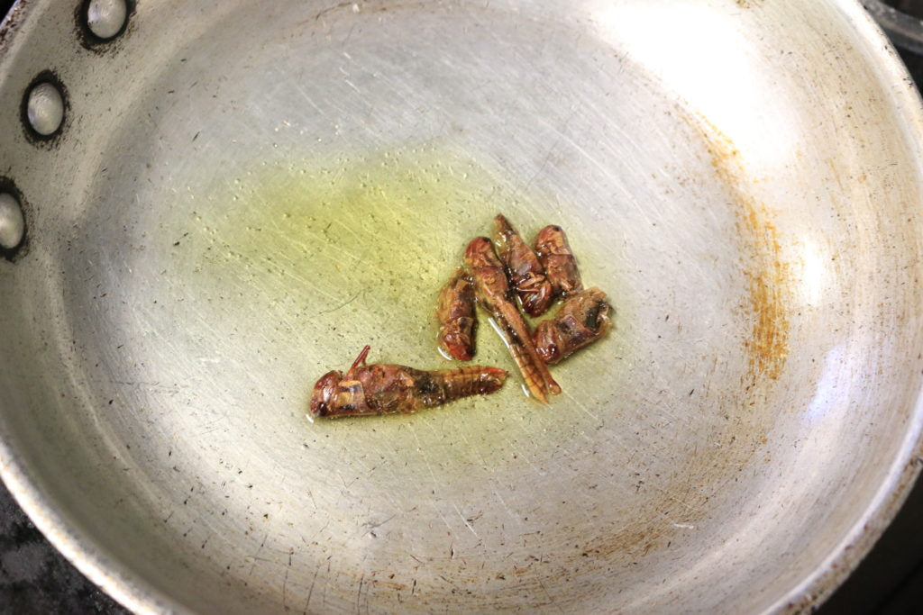 Sauté grasshoppers until tender.