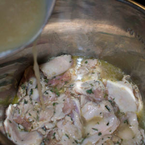 Place the Chicken and Marinade into Pressure Cooker cooking pot