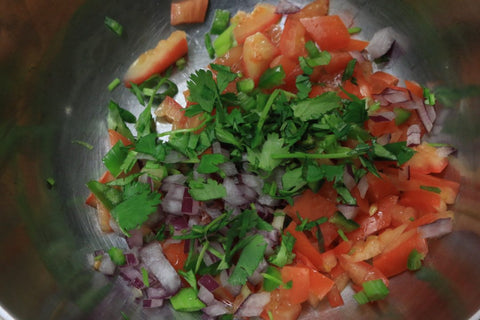 chopped veggies for mexican rice bowl