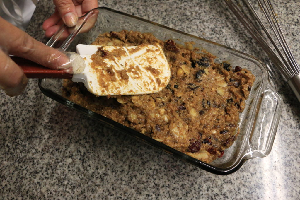 Add the batter into a pan and smooth the surface