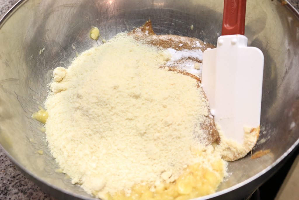 add almond flour, baking soda, salt, and vanilla