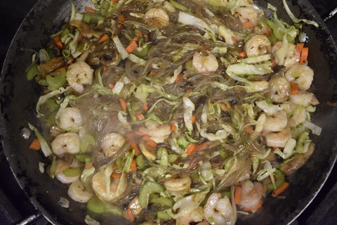Garnish with a few sliced scallions and serve the paleo shrimp lo mein