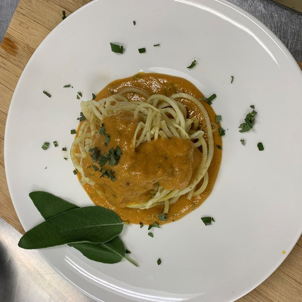 Creamy Pumpkin Sauce over Japanese Sweet Potato Noodles