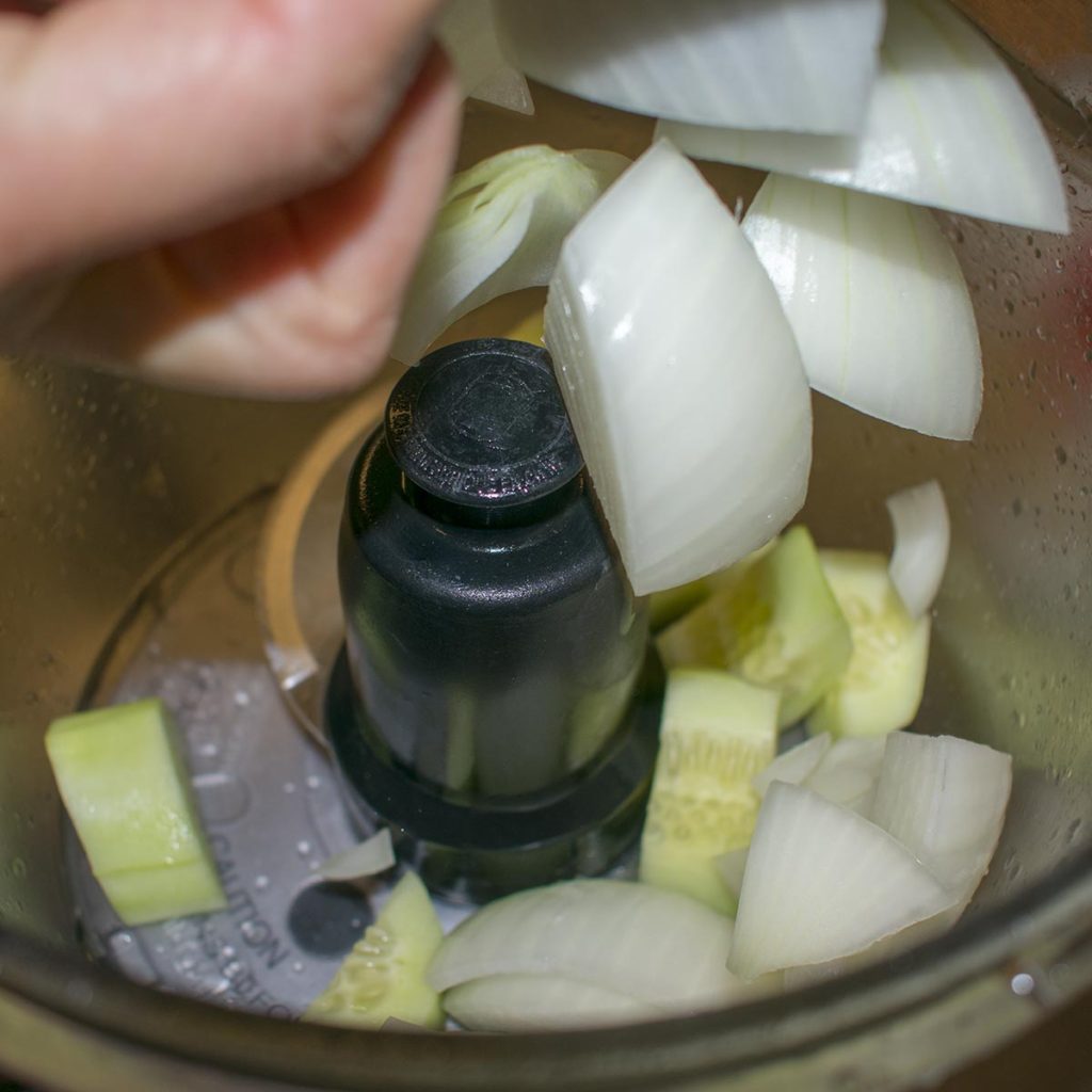 Add cucumber and onion to the food processor