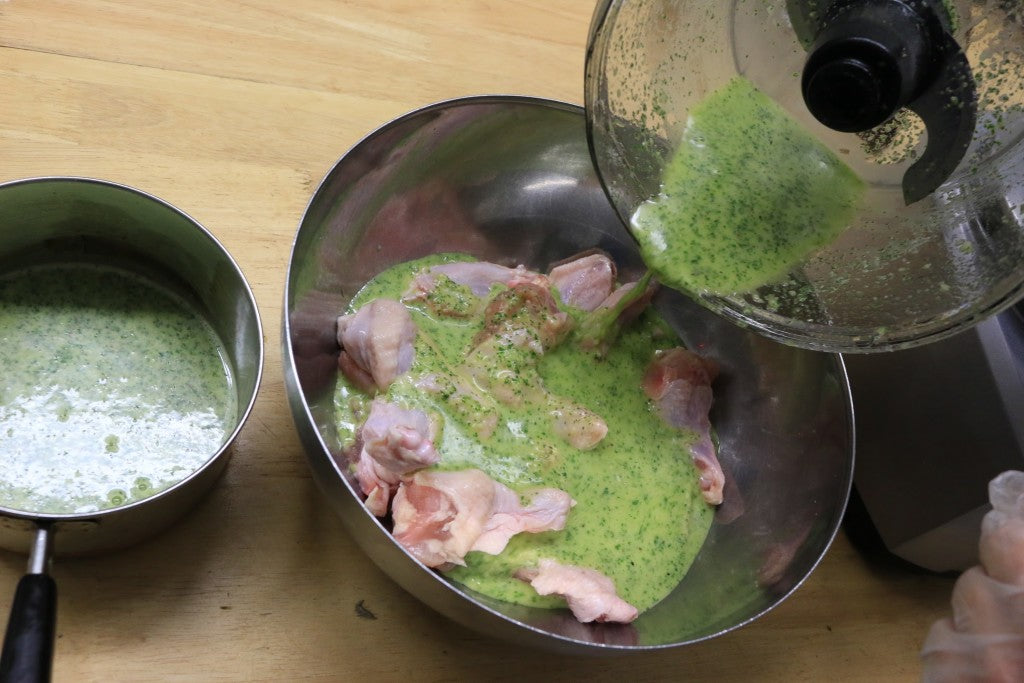 Marinate the wings in half of the marinade for at least an hour up to overnight