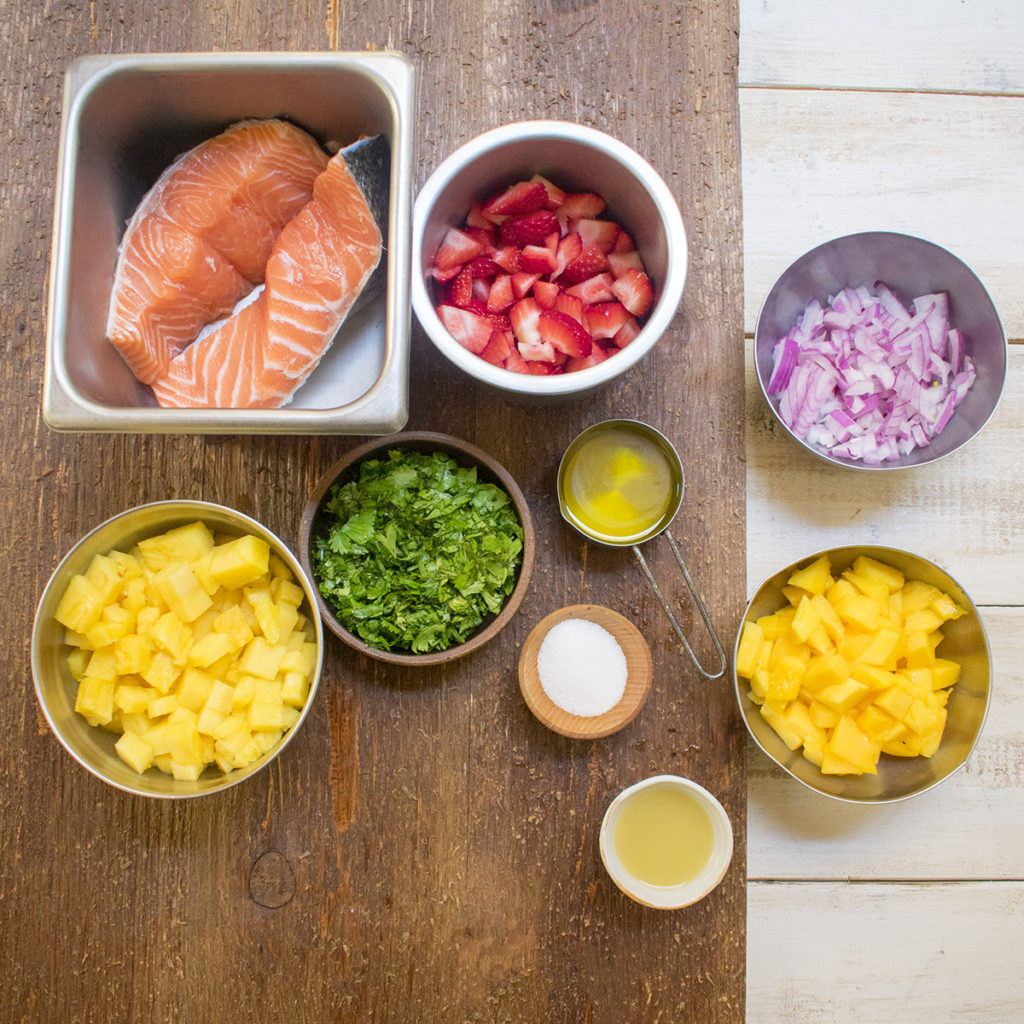ingredients for Skillet Seared Salmon with Caribbean Mango Pineapple Salsa (AIP)
