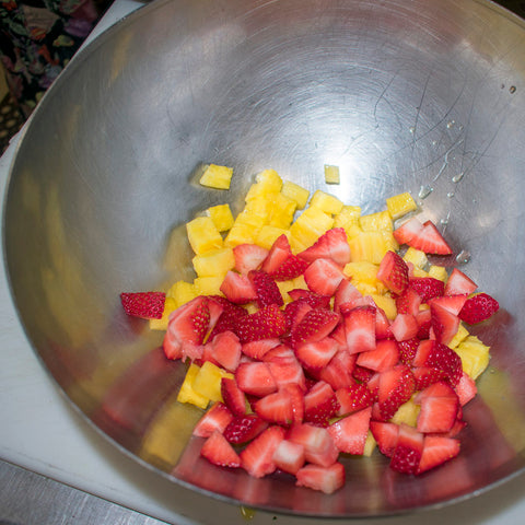 add fruits and veggies in bowl