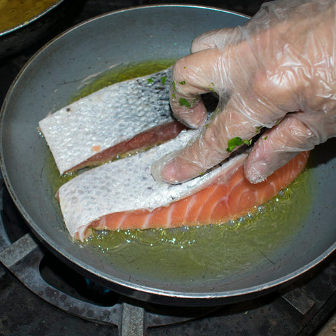 add salmon top side down first