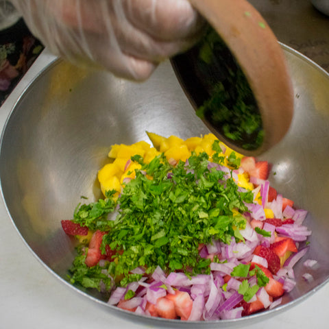 add fruits and veggies in bowl