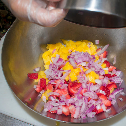 add fruits and veggies in bowl