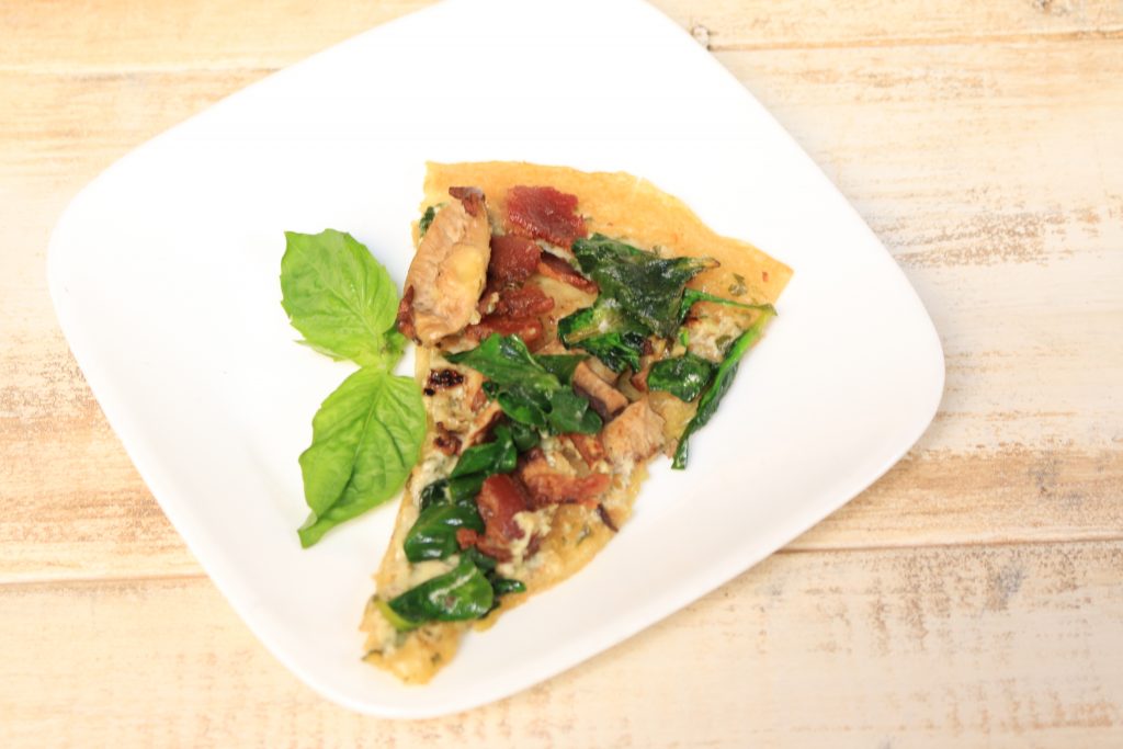 aip paleo spinach and mushroom pizza with pesto sauce