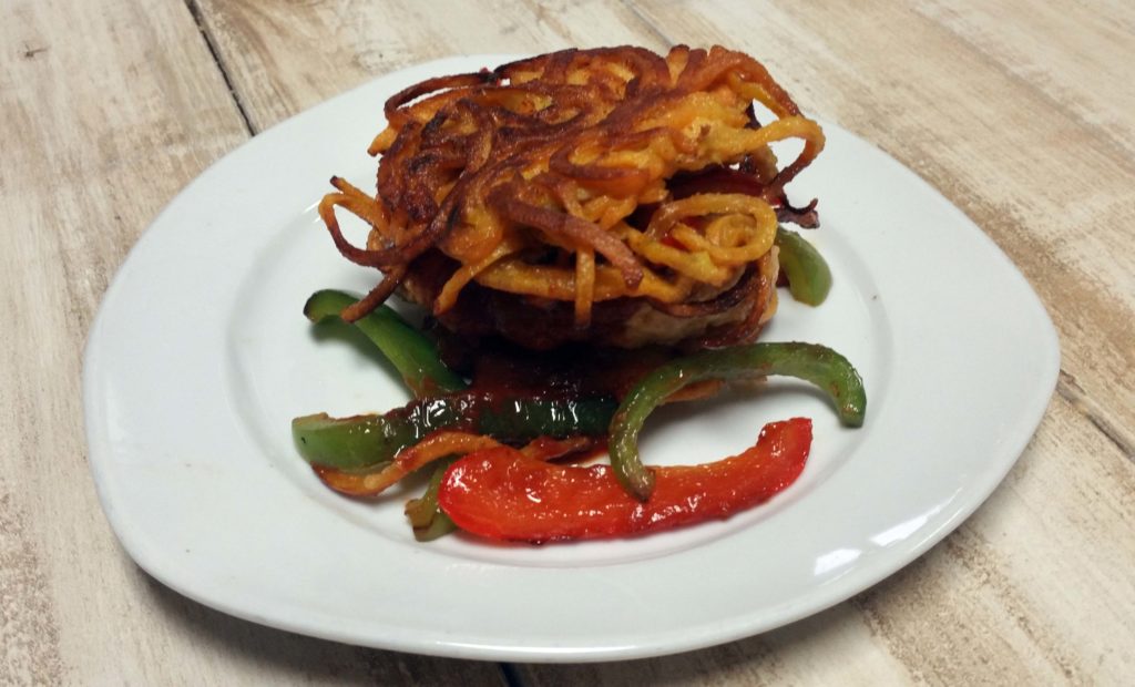 paleo Chicken Burger on Sweet Potato Noodle Bun