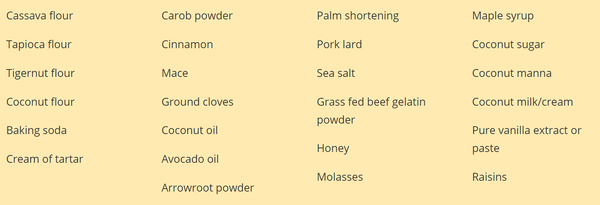 list of suggested AIP baking pantry items